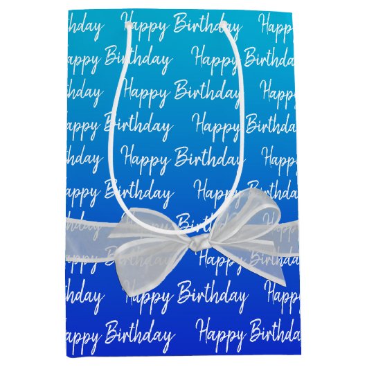 Gradient Happy Birthday met witte boog Medium Cadeauzakje (Voorkant)