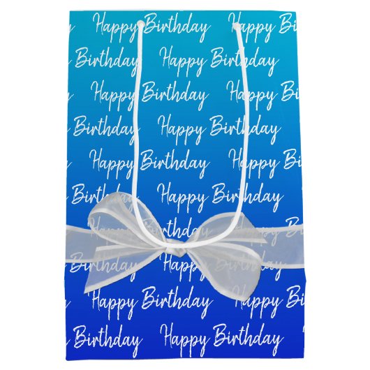 Gradient Happy Birthday met witte boog Medium Cadeauzakje (Achterkant)