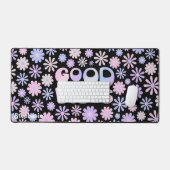 Gradiënt Holo Retro Daisies Goede Vibes Typografie Bureaumat (Keyboard & Muis)