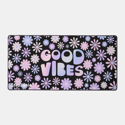 Gradiënt Holo Retro Daisies Goede Vibes Typografie Bureaumat (Voorkant)