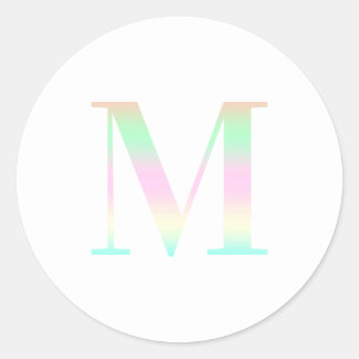 Gradiënt "M" Seriële monogram pasteel regenbooggra Ronde Sticker