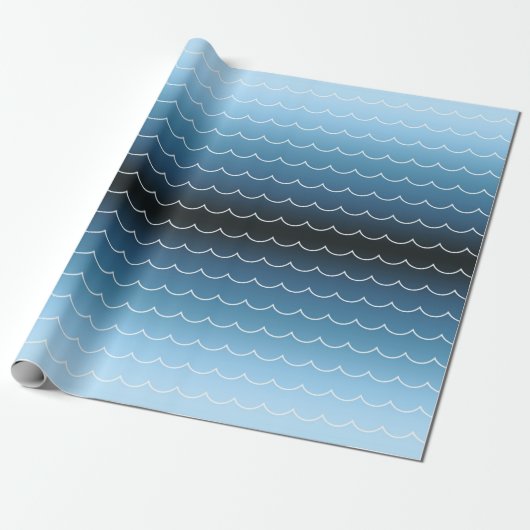 Gradiënt modern blauw golfpatroon cadeaupapier (Uitgerold)