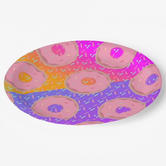 Gradiënt Neon en Sprinkles Donut Party Papieren Bordje (Gekanteld)