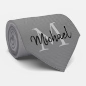 Gradiënt Ombre grijs met naam en monogram Stropdas (Opgerold)