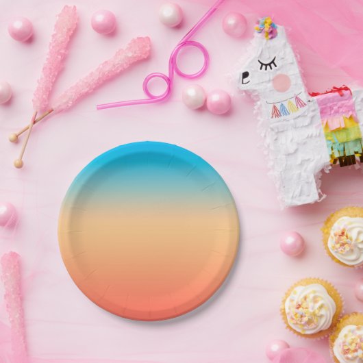 Gradiënt ombre koraal blush beige blue soft blurre papieren bordje (Feest)