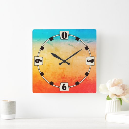 Gradiënt ombre koraal blush beige blue soft blurre vierkante klok (Huis)