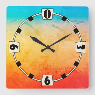 Gradiënt ombre koraal blush beige blue soft blurre vierkante klok