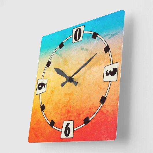 Gradiënt ombre koraal blush beige blue soft blurre vierkante klok (Hoek)