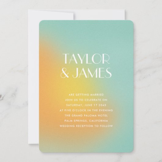 Gradient Orange Turquoise QR Code Modern Wedding Kaart (Voorkant)