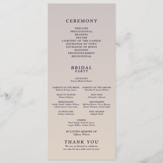 Gradiënt Paarse Bloemen bruiloft Programmakaart (Achterkant)