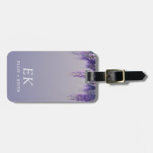 Gradiënt Paarse Bloemen Custom Monogram Bagagelabel (Voorkant horizontaal)