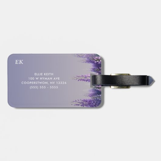 Gradiënt Paarse Bloemen Custom Monogram Bagagelabel (Achterkant horizontaal)