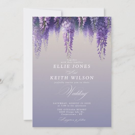 Gradiënt Paarse bloemen foto bruiloft Kaart (Voorkant)