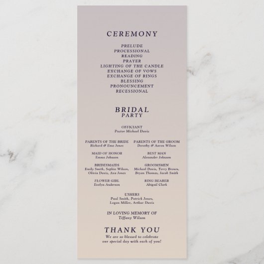 Gradiënt Paarse bloemen foto bruiloft Programmakaart (Achterkant)