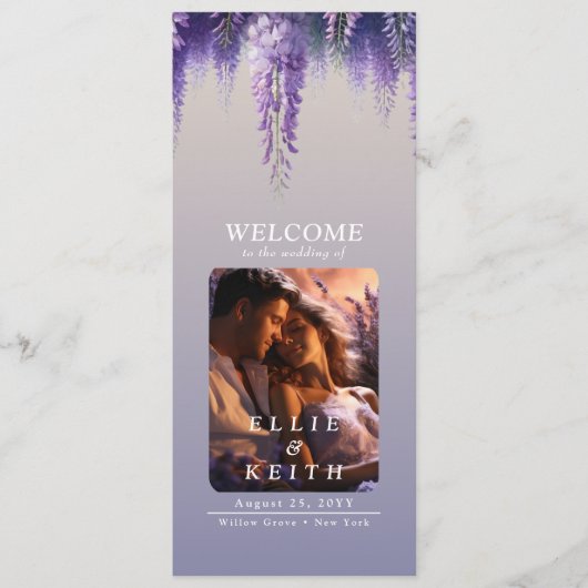 Gradiënt Paarse bloemen foto bruiloft Programmakaart (Voorkant)