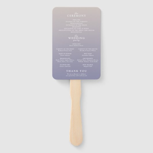 Gradient Paarse Bloemen Foto Trouwprogramma Handwaaier (Achterkant)