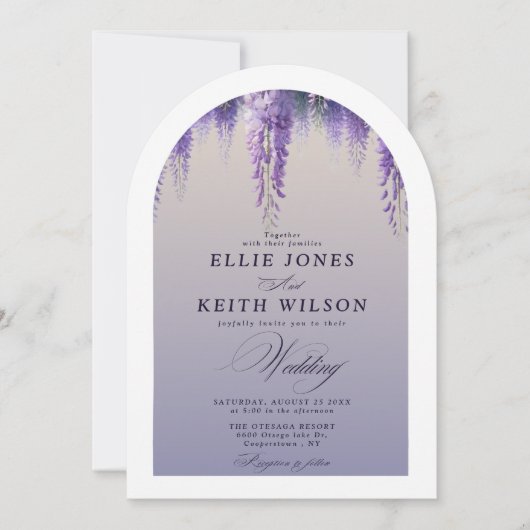 Gradiënt Paarse Bloemen Fotoboog Weddin Kaart (Voorkant)