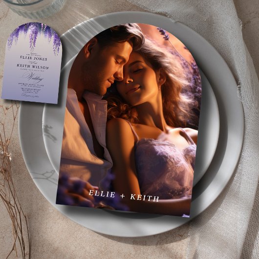 Gradiënt Paarse Bloemen Fotoboog Weddin Kaart