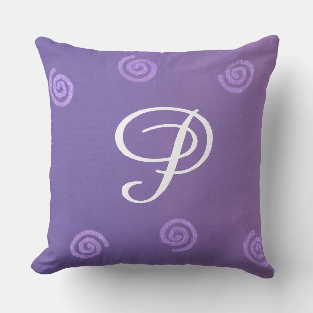 Gradiënt Paarse lavender Swirls Monogram Kussens (Voorkant)