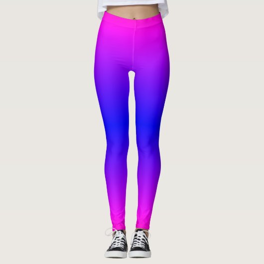 Gradiënt Paarse Roze Blauwe Neon Leggings Tijd (Voorkant)