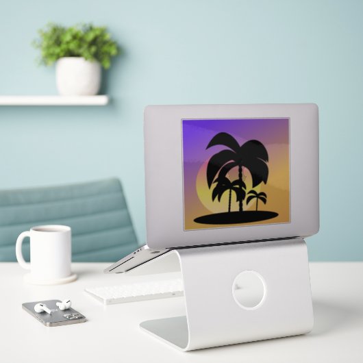 Gradiënt Palmboom Zonsondergang Vakantie Sticker (Laptop op bureau)