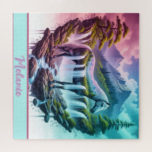 Gradient Pastel Horse Waterval Natuur Puzzel Legpuzzel (Horizontaal)