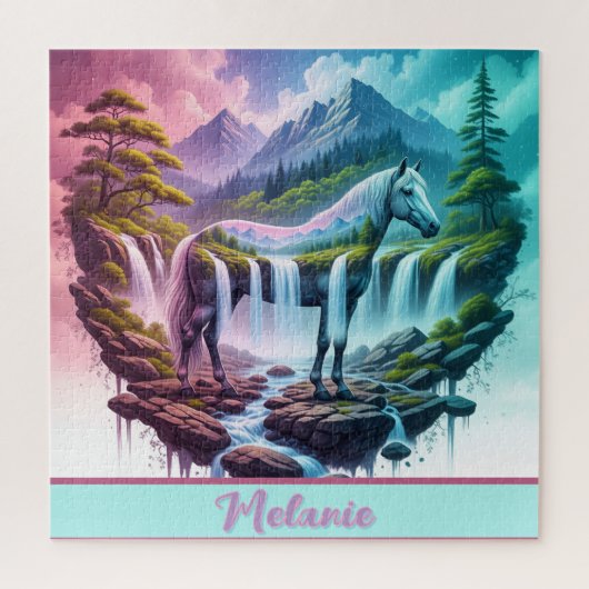 Gradient Pastel Horse Waterval Natuur Puzzel Legpuzzel (Verticaal)