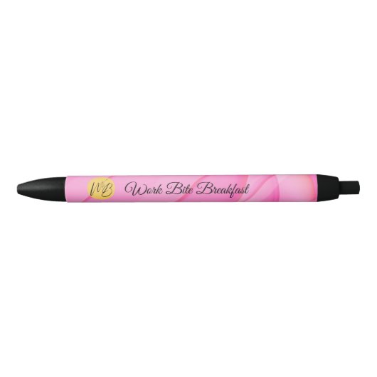 Gradient Pink Wave Business Logo Naam Promotioneel Zwarte Inkt Pen (Voorkant)