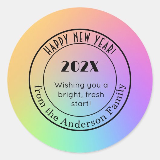 Gradient Rainbow 3-in Happy New Year Round Sticker (Voorkant)
