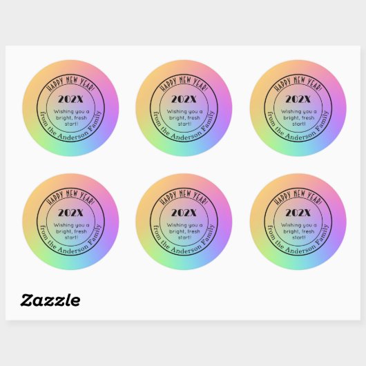 Gradient Rainbow 3-in Happy New Year Round Sticker (Vel)