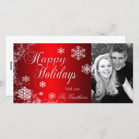 Gradient Red Snowflake Vakantie Winter Fotokaart Feestdagenkaart (Voorkant / Achterkant)