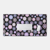 Gradiënt Retro Roze Paarse Blauwe Daisies Zwart Bureaumat (Keyboard & Muis)