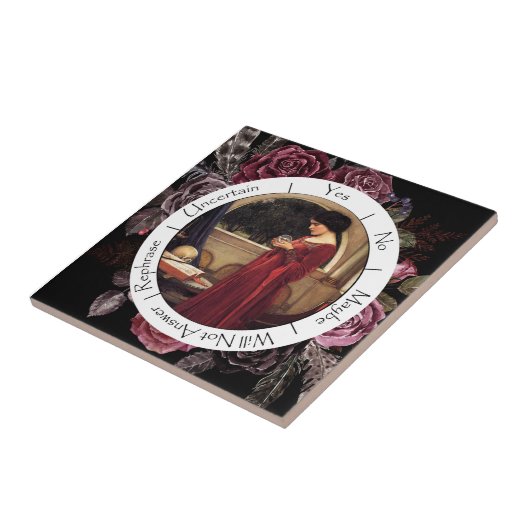 Gradiënt rode en zwarte bloemen slinger tegeltje (Zijkant)