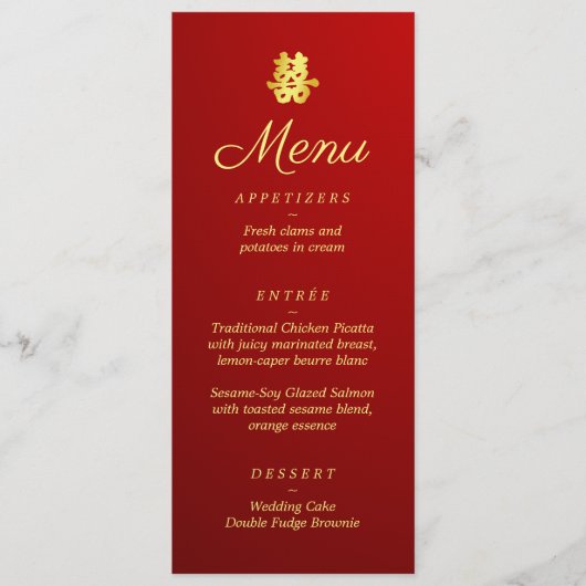 Gradiënt rood Chinees bruiloft dubbel geluk Menu (Voorkant)