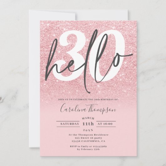 Gradiënt roze glitter ombre hallo 30 kaart (Voorkant)