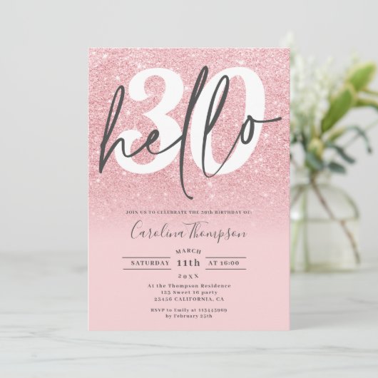 Gradiënt roze glitter ombre hallo 30 kaart (Staand voorkant)