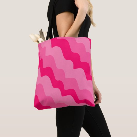 Gradiënt roze golvende oceaangolven tote bag (Dichtbij)