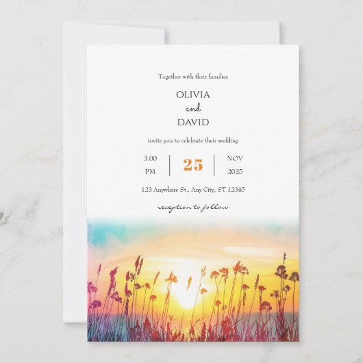 Gradient Sunset Silhouetten Kust Strand bruiloft Kaart (Voorkant)