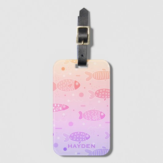 Gradient Sunset Vis Patroon Modern Gepersonaliseer Bagagelabel (Voorkant (verticaal))