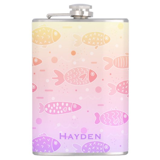 Gradient Sunset Vis Patroon Modern Gepersonaliseer Heupfles (Voorkant)