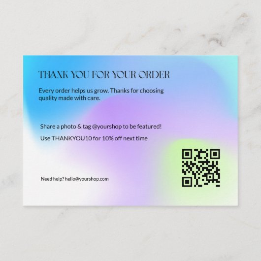Gradient Thank You Card with Logo & QR Bedankkaart (Achterkant)