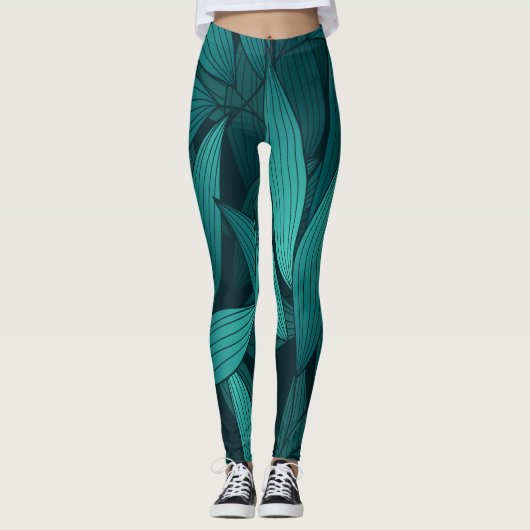 Gradiënt tropische bladeren leggings (Voorkant)