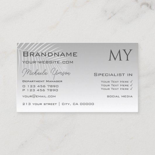 Gradiënt van pasta's en palmleder met monogram visitekaartje (Achterkant)