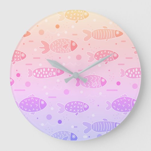 Gradiënt Zonsondergang Vis Patroon Modern Grote Klok (Voorkant)