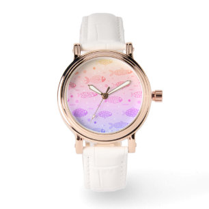 Gradiënt Zonsondergang Vis Patroon Modern Horloge