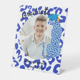 Gradion Foto blauw Leopard Pedestal Sign Reclamebord Met Voetstuk