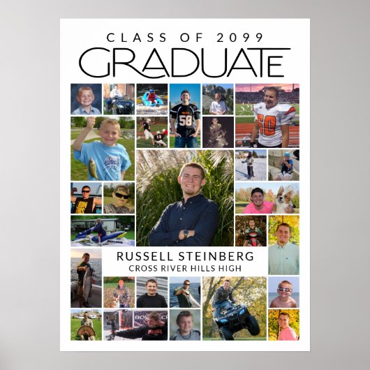 Graduaat 28 Foto Collage Modern Wit Zwart Poster (Voorkant)