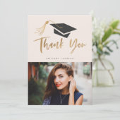 Graduale dop en Tassel Gold Foil Foto Blush Aankondiging (Staand voorkant)