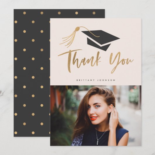 Graduale dop en Tassel Gold Foil Foto Blush Aankondiging (Voorkant / Achterkant)