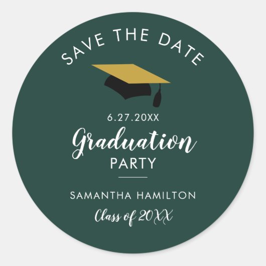 Graduate 2026 Save the Date Grad Party Green Ronde Sticker (Voorkant)